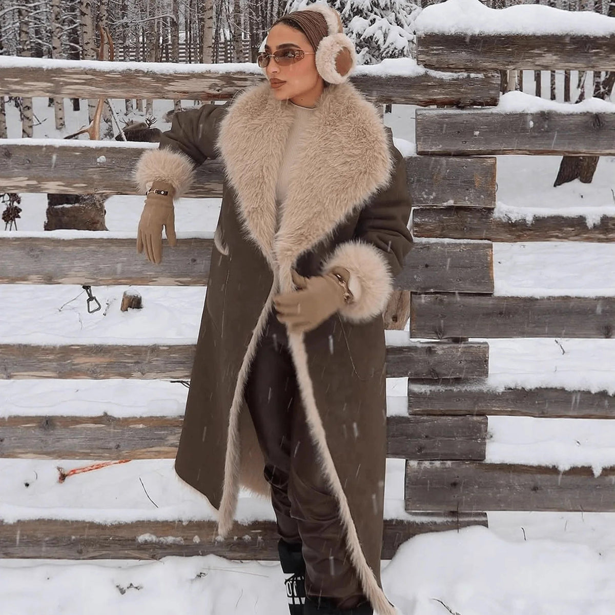 SOKYND Norah Faux Fur Suede Long Coat Coats & JacketsZC1767625273833632334KhakiXS