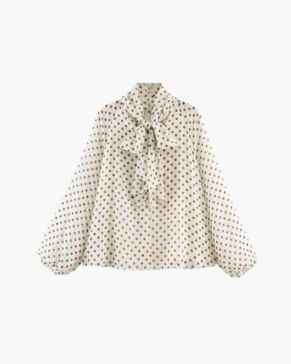 SOKYND Nyla High Collar Polka Dot Blouse TopsWhiteL