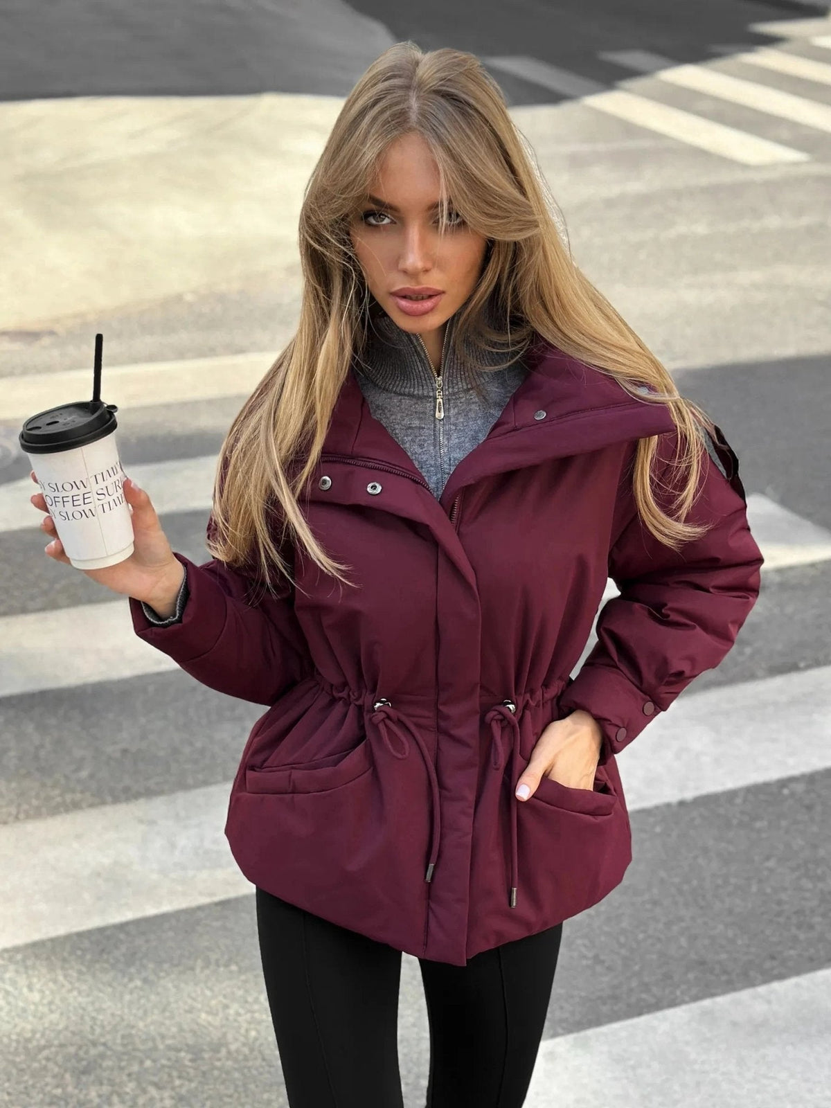 SOKYND Olivia Oversized Drawstring Waist Puffer Jacket JacketSOKYND-246423-PUR-L-00183PurpleL