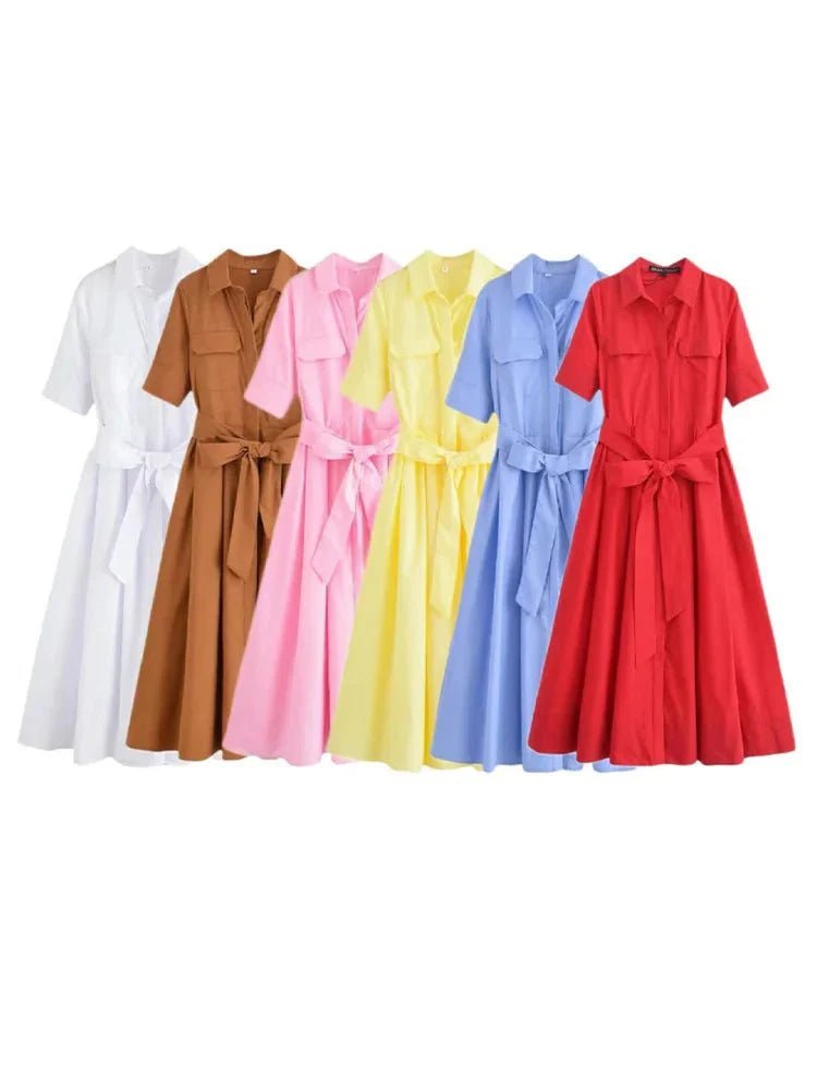 SOKYND Paloma Belted Shirt Midi Dress DressBrownXS