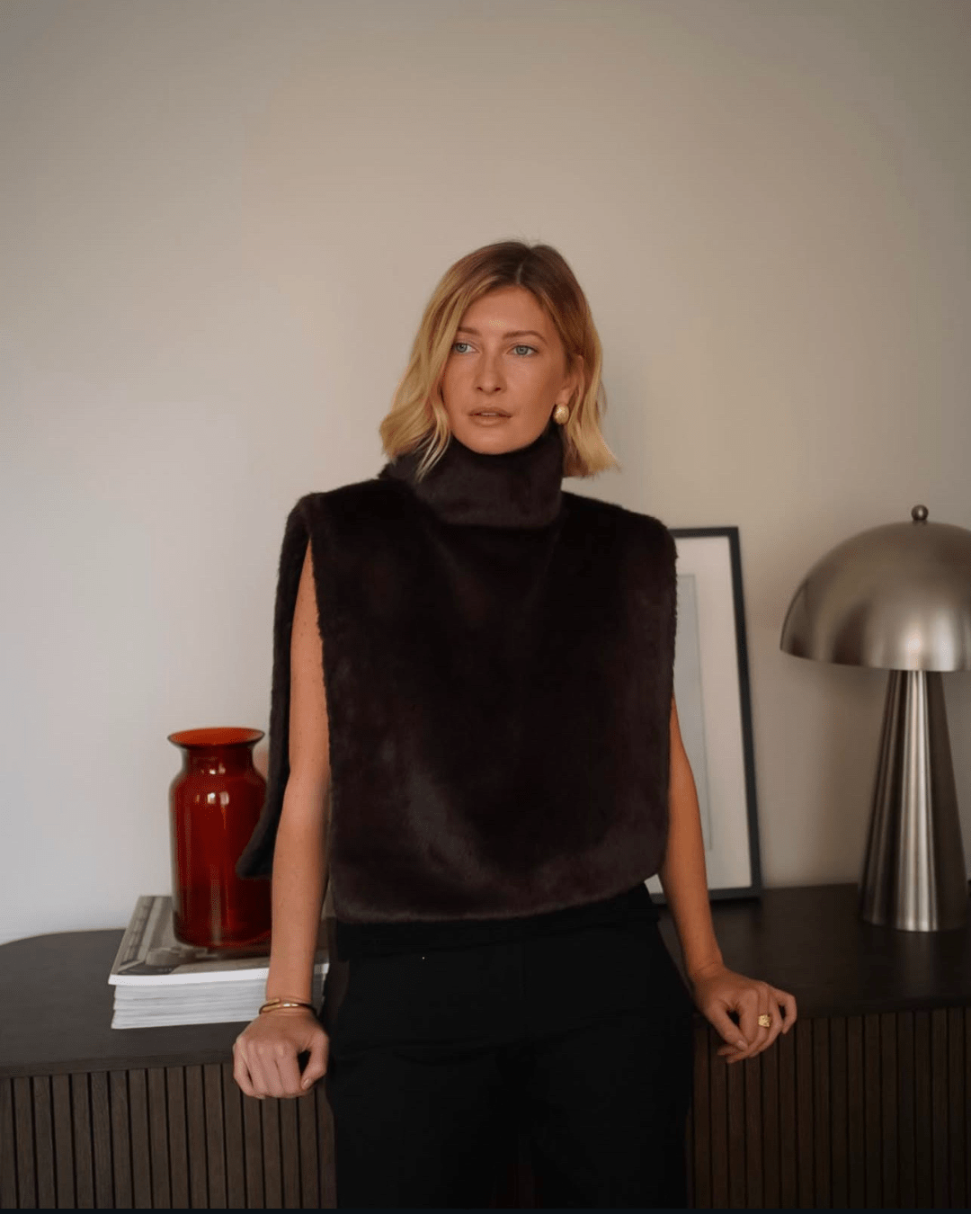 SOKYND Parker Faux Fur Turtleneck Vest VestSOKYND-068951-BRO-M-12087BrownM