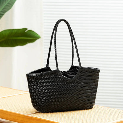 SOKYND Petra Handwoven Leather Tote Bag BagsBlackL
