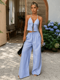 Phoenix Striped Halter Tank Top Set