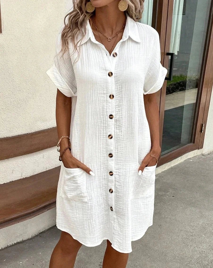 SOKYND Polina Cotton Linen V-Neck Mini Dress DressesSOKYND-041431-GRE-S-06807GreenS