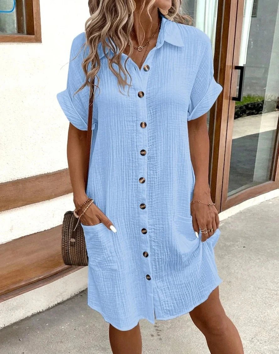 SOKYND Polina Cotton Linen V-Neck Mini Dress DressesSOKYND-041431-GRE-S-06807GreenS