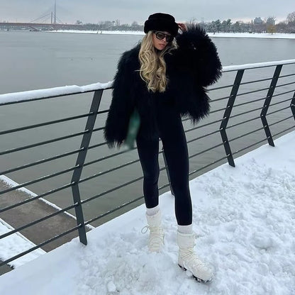 SOKYND Priscilla Fuzzy Faux Fur Coat Coats & JacketsZu1767356248755532432BlackS