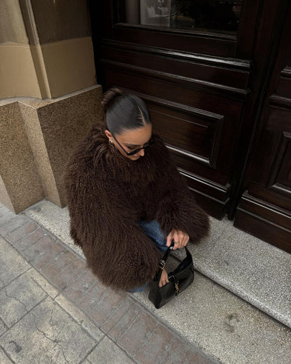 SOKYND Priscilla Fuzzy Faux Fur Coat Coats & Jacketsct1767356248755910001BurgundyXS