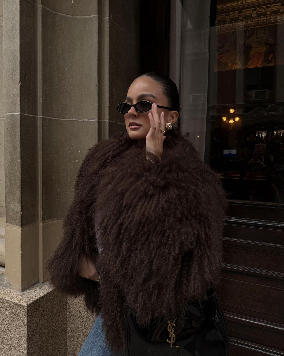 SOKYND Priscilla Fuzzy Faux Fur Coat Coats & JacketsqS1767356248754416121Dark BrownXS