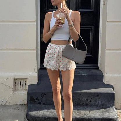 SOKYND Riona Polka Dot Lace Trim Shorts ShortsSOKYND-545367-WHI-S-49751White RedS
