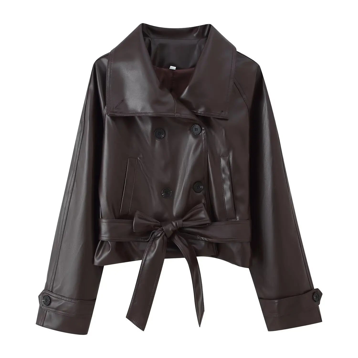 SOKYND Rose Faux Leather Lace-Up Trench Coat CoatSOKYND-484439-BRO-S-48855BrownS