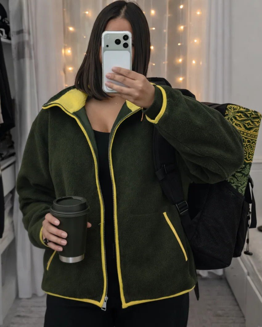 SOKYND Ruby Stand Collar Contrast Knit Pilot Jacket JacketSOKYND-339351-OLI-S-99799OliveS