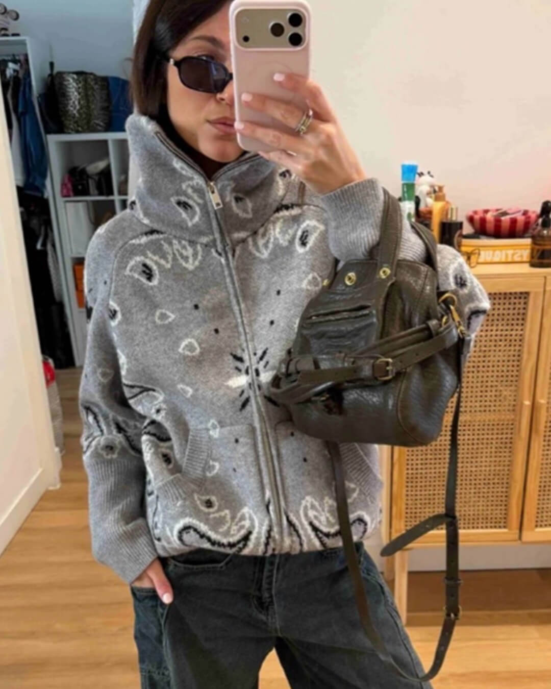 SOKYND Ruth Paisley Zip-Up Knit Jacket JacketSOKYND-675863-GRE-S-45719GreyS