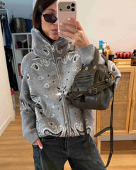 Ruth Paisley Zip-Up Knit Jacket