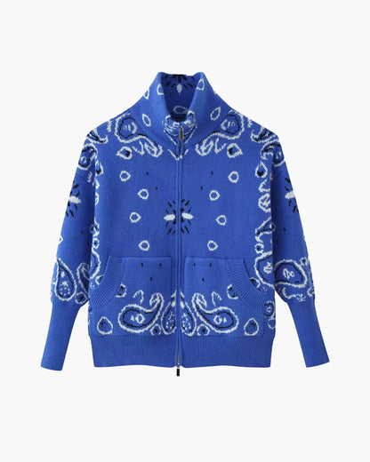SOKYND Ruth Paisley Zip-Up Knit Jacket JacketNavy BlueS