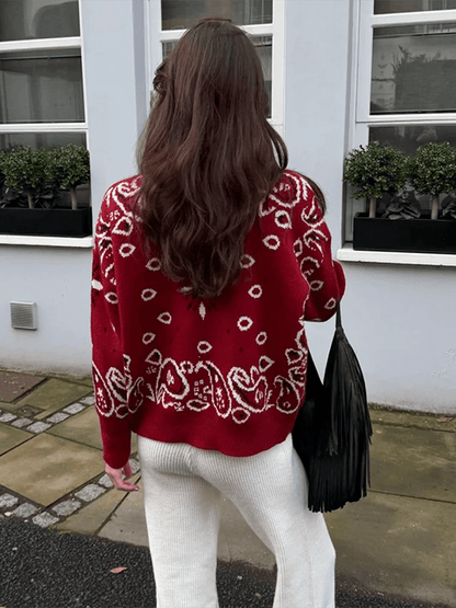 SOKYND Ruth Paisley Zip-Up Knit Jacket JacketSOKYND-675863-BUR-S-47415RedS