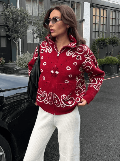 SOKYND Ruth Paisley Zip-Up Knit Jacket JacketSOKYND-675863-BUR-S-47415RedS