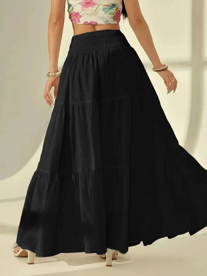 SOKYND Sienna Tiered Maxi Skirt Elastic Waist BottomsBlackS