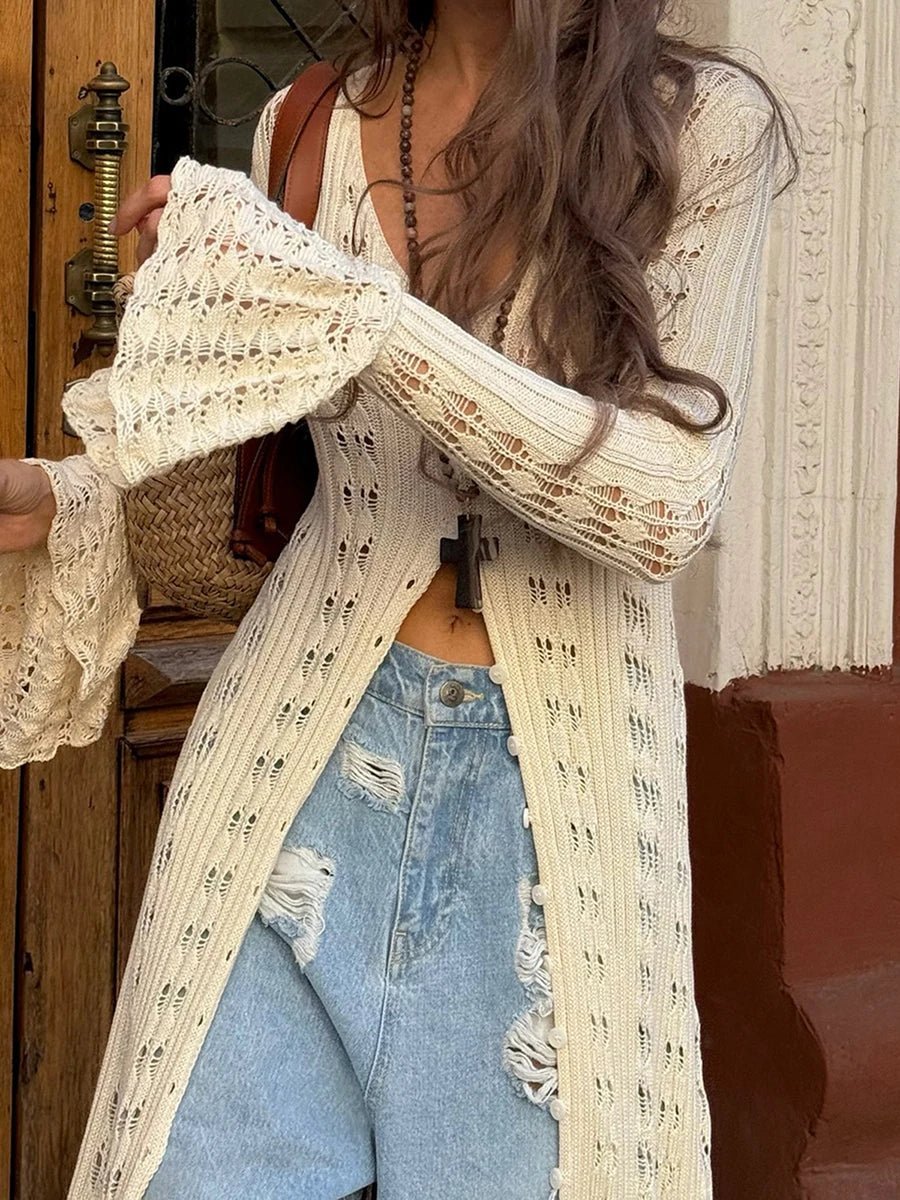 SOKYND Sofia Button-Front Knit Cardigan Dress DressesSOKYND-277463-BEI-S-89463BeigeS