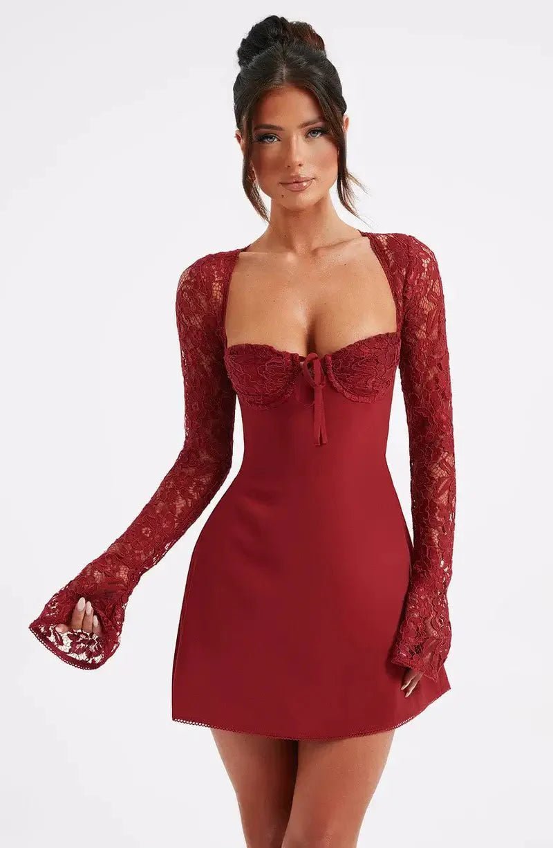 SOKYND Sylva Mini Dress with Lace Details DressRedS
