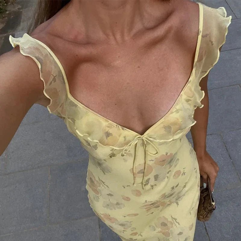 SOKYND Sylvie Floral Plunge Maxi Dress DressesSOKYND-816599-YEL-XS-05271YellowXS