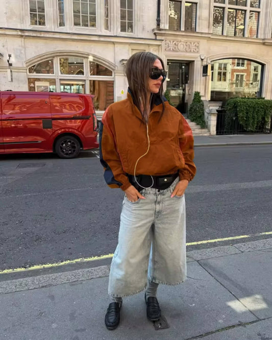 SOKYND Teresa Oversized Colorblock Cropped Jacket JacketSOKYND-116311-BRO-S-96951OrangeS