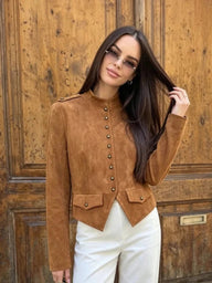 Tessa Faux Suede Button Cropped Coat