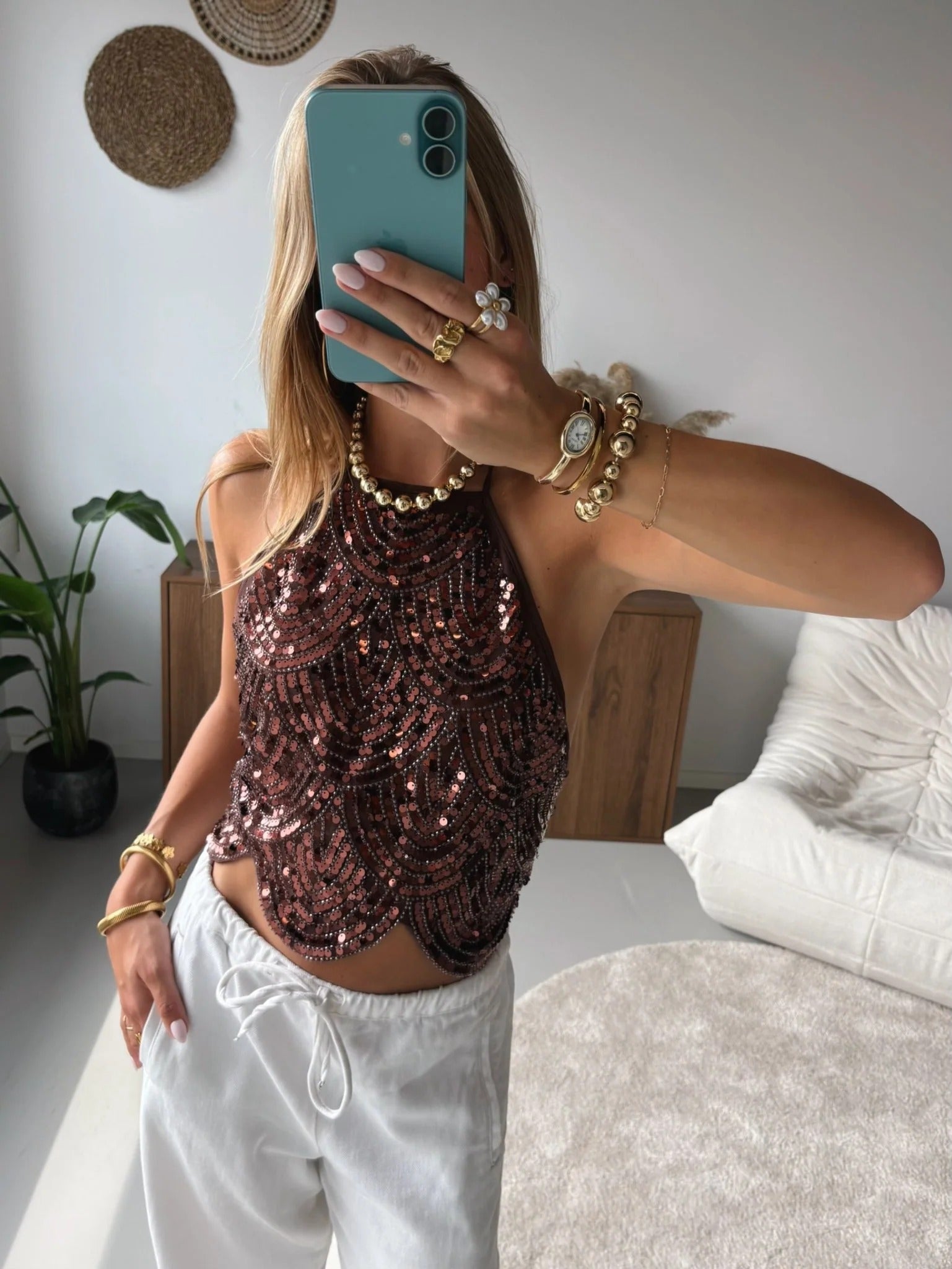 Jane Sequin Halter Top
