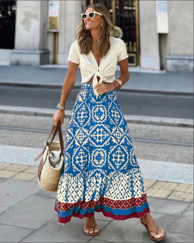 SOKYND Vianne Boho Printed Midi Swing Skirt SkirtsSOKYND-871319-OLI-S-56631OliveS