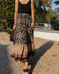 Vianne Boho Printed Midi Swing Skirt