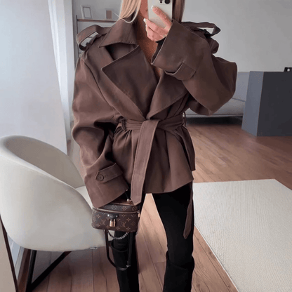 SOKYND Violy Belted Cropped Trench Coat Coats & JacketsdK1774219786680365067CoffeeXS