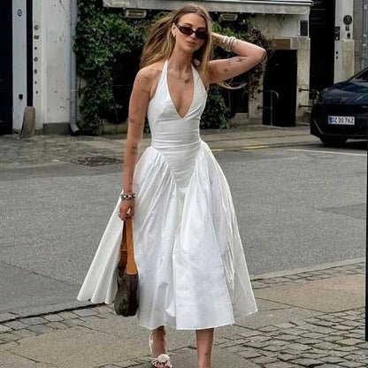 SOKYND Yara Deep Neck Maxi Dress DressWhiteL