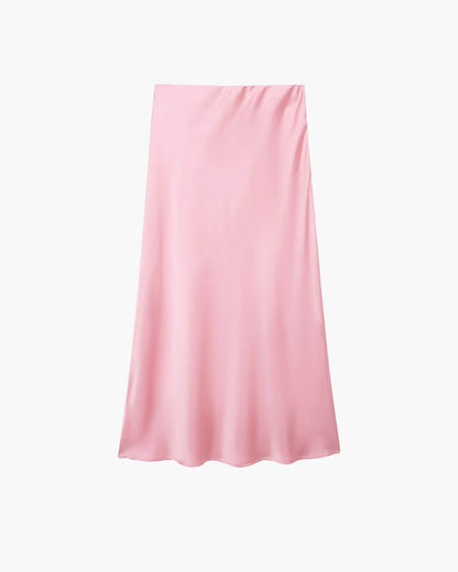 SOKYND Yui High Waist Black Satin Midi Skirt SkirtPinkXS