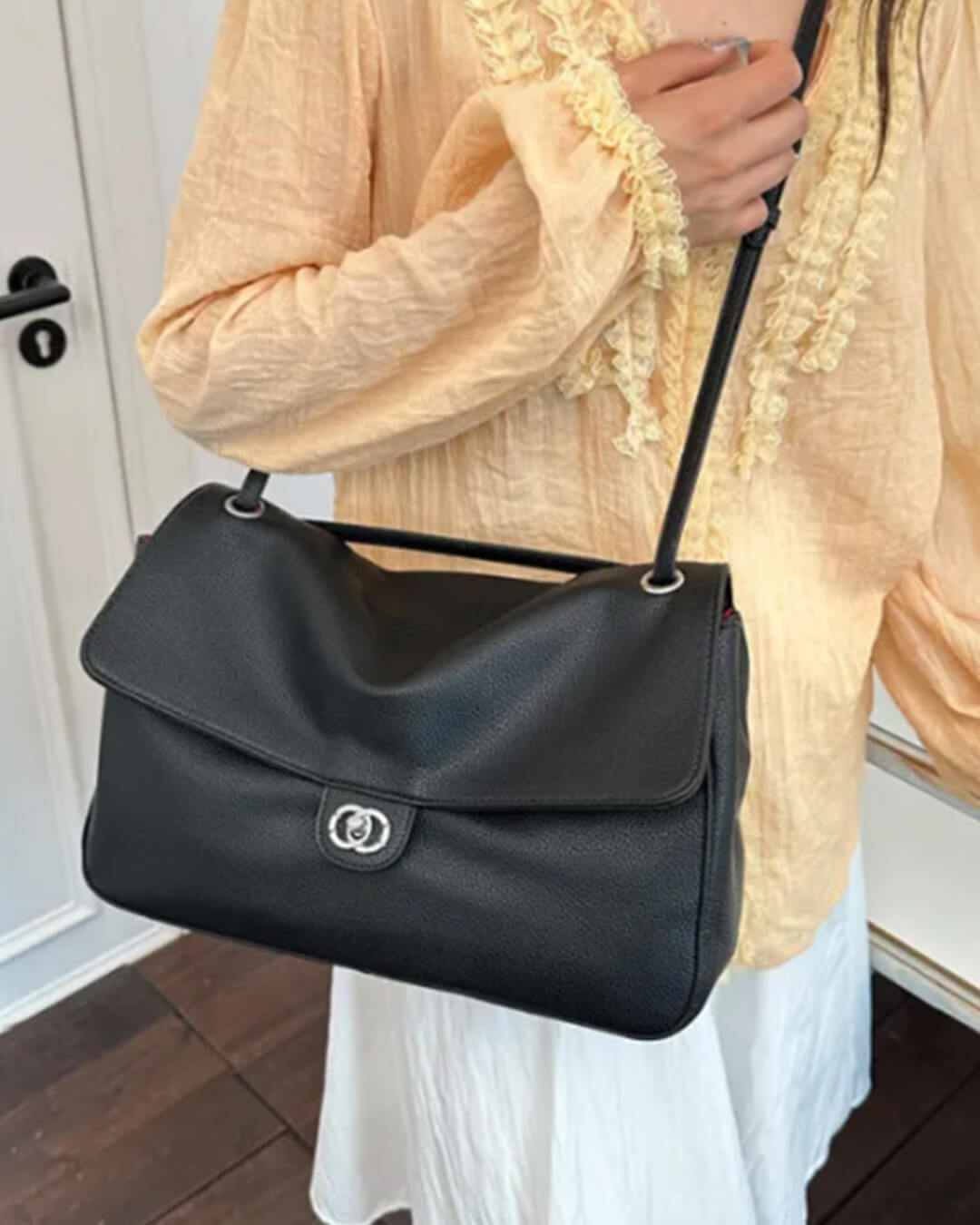 SOKYND Zoe Buckle Flap Shoulder Bag BagSOKYND-674839-BLA-36-22039Black36×24×11 cm